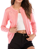 Rosa Strickjacken Strickjacken Frauen Juwelenhals Langarm Nieten Besetzte Kurze Strickjacke