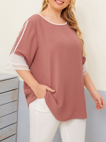 Rosa Tees Chiffon Juwel Hals Hals Spitze T-Shirt für Frauen