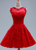 Rot Applique kurze Brautjungfer Spitzenkleid für Frau