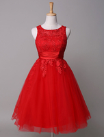 Rot Ballkleid kurz Applique Tüll a-Linie Mini Homecoming Spitzenkleid