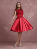 Rot Heimkehr Kleid A-Linie Plissee Kleid Chiffon Juwel Kurzarm Knie Länge Party Kleid mit Schleife