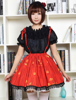 Rot Lolita Kleid süß Sakura gedruckt Lolita Hosenträger Rock mit schwarzer Spitze Trim