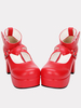 Rot Lolita klobige Pony Heels Schuhe Plattform Knöchel Herz Form Dekor Schnalle Runde Zehe