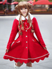 Rot Lolita Mantel Kaschmir Flare süße Lolita Mantel Pelz Kragen Langarm Lace Up Winter Lolita Mantel