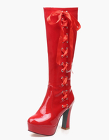 Rot Patent PU Schnürsenkel knielangen Stiefel 2020