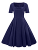 Rot Rockabilly Kleid mit Falten und kurzen Ärmeln 1950er Jahre und viereckigem Ausschnitt gemischten Baumwollen Petticoat Kleid