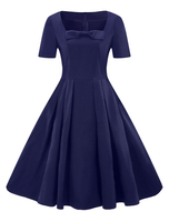 Rot Rockabilly Kleid mit Falten und kurzen Ärmeln 1950er Jahre und viereckigem Ausschnitt gemischten Baumwollen Petticoat Kleid
