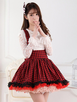 Rot schwarz karierte Lolita Rock Salopette Spitzen Futter