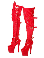 Rot Sexy Stiefel 2020 Damen Platfürm Schnalle Detail Reißverschlussstiefel Über die Knie Stiefel High Heel Oberschenkelhohe Stiefell