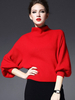 Rot Stand Kragen Roman Knit Pullover für Frauen