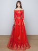 Rote Abendkleider Lace A Line Langarm bodenlangen formale Kleider