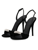 Rote Abendschuhe Samt Open Toe Strass Slingbacks High Heel Sandalen für Frauen