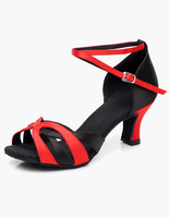 Rote Ankle Strap offener Spitze Satin Latein Schuhe