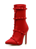 Rote Ausdehnungs-Stiefel spitzte Zehe-Absatz-Booties für Frauen