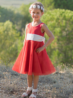 Rote Blumenmädchenkleider Juwel Neck Sleeveless Backless Polyester Tüll Bögen Formale Kinder Pageant Kleider