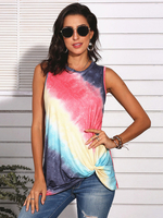Rote Bluse für Frauen Ärmelloses Tie Dye Jewel Neck Polyester Baumwolle T-Shirt