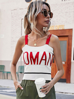Rote Cami-Oberriemen der Frauen Hals Polyester rückenfreie Buchstaben gedruckt lässige Buchstaben drucken Camis