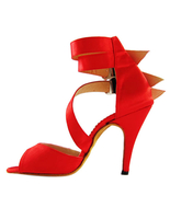 Rote Damen Tanzschuhe mit Fesselriemchen und Pfennigabsätzen
