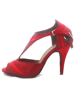 Rote Damen Tanzschuhe mit Peeptoe-Vorderteilen und Pfennigabsätzen