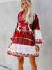 Rote Etuikleider für Damen V-Ausschnitt Attraktives Tunika-Kleid mit Kordelzug aus Polyester-Weihnachtsdruck