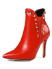 Rote Frauen Booties Stiefeletten Spitz Nieten High Heel Booties