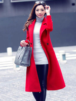 Rote Frauen Mantel Trenchcoat Langarm Wintermantel