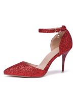 Rote High Heels Damen Spitzschuh Knöchelriemen Pumps Glitter Party Schuhe