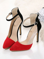 Rote High Heels Frauen Spitze Patchwork Knöchelriemen Pumps