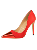 Rote High Heels Satin Spitze Patchwork Pfennigabsatz Pumps für Frauen