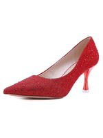 Rote High Heels spitze Zehen Strasssteine Pailletten Stoff Chic Stiletto Heel