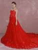 Rote Hochzeit Kleid Sweetheart trägerlosen Pailletten Brautkleid 3D Blumen Applikation eine Linie Kathedrale Zug Abendkleid
