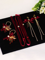 Rote Hochzeit Kopfbedeckung Kopfbedeckungen Ohrringe Bowknot Outfit Samt Metall Haarschmuck für die Braut
