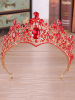 Rote Hochzeit Tiara Krone Strass Perlen Royal Braut Kopfschmuck