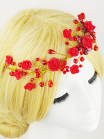 Rote Hochzeits-Kopfschmuck-Blume; die Brauthaar-Zusätze bördelt