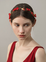 Rote Hochzeits-Kopfschmuck-Blumen-Band-Stirnband-Brauthaar-Zusätze