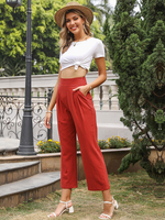 Rote Hose Plissee Polyester Asymmetrische Sommerhose mit erhöhter Taille
