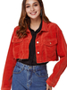 Rote Jeansjacke für Damen Langarm Cord Kurz Cowboy Jeansjacke