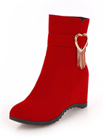 Rote Keilstiefel Nubuk Round Toe Metall Detail Ankle Boots Damen Winter Booties