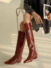 Rote kniehohe Stiefel für Frauen Patent Square Toe Chunky Heel Stiefel