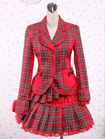 Rote Lolita Jacke und Rock mit Plaidmuster