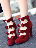 Rote Lolita Stiefel Ausgeschnittene Bögen Runde Zehen Monogramm Wildleder Lolita Schuhe