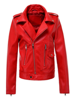Rote Moto Jacke Leder wie Reißverschluss Damen Bikerjacke mit Taschen