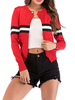 Rote Pullover Strickjacken Frauen Langarm Jewel Neck Short Jacket