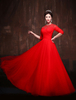 Rote Quinceanera Kleider Keyhole Spitze Tüll Halbe Hülse Maxi Luxus Frauen Pageant Party Kleid
