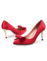 Rote Satin Pumps High Heel Spitzen Zehen Bogen Slip-on Pumpe Schuhe für Frauen