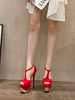 Rote sexy Sandalen für Damen Peep Toe Stiletto Heelsandalen aus Leder