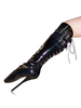 Rote sexy Schuhe Frauen entwickelt Schnalle Detail schnüren kniehohe Stiefel High Heel Ballettstiefel