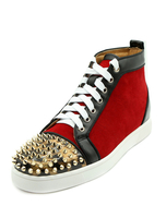 Rote Skateschuhe 2020 Leder Herren Round Toe Nieten Schnüren High Top Sneakers