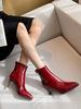 Rote Stiefeletten für Damen Patent Oberteile mit spitzem Zehen-Stiletto-Absatz