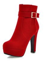 Rote Stiefeletten Frauen Wildleder Stiefel Plattform Runde Zehe High Heel Booties